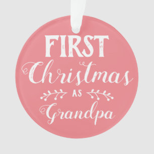 First Christmas as Grandpa pink & white with photo Ornament