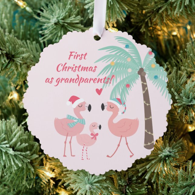 First Christmas as Grandparent Cute Santa Flamingo Tree Decoration Card (Insitu (Tree))