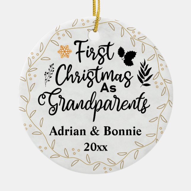 First Christmas As Grandparents 2023 Custom Photo Ceramic Tree Decoration (Front)