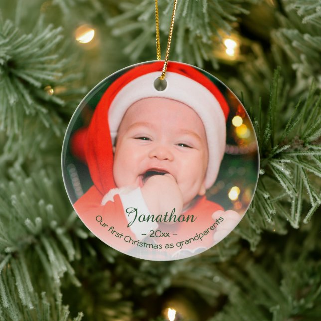 First Christmas as grandparents 2025 photo holiday Ceramic Tree Decoration (Tree)