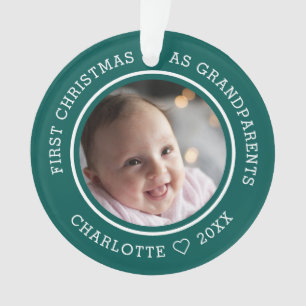 First Christmas As Grandparents 2 Photo Green Ornament