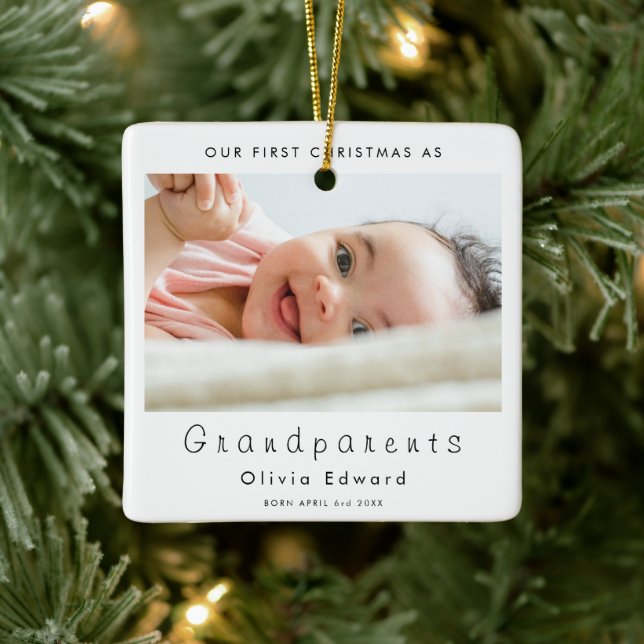 First Christmas as Grandparents Baby Photo Ceramic Ornament (Tree)