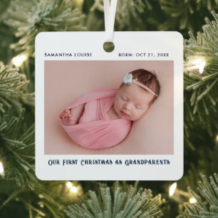 First Christmas As Grandparents Baby Photo Custom Metal Tree Decoration