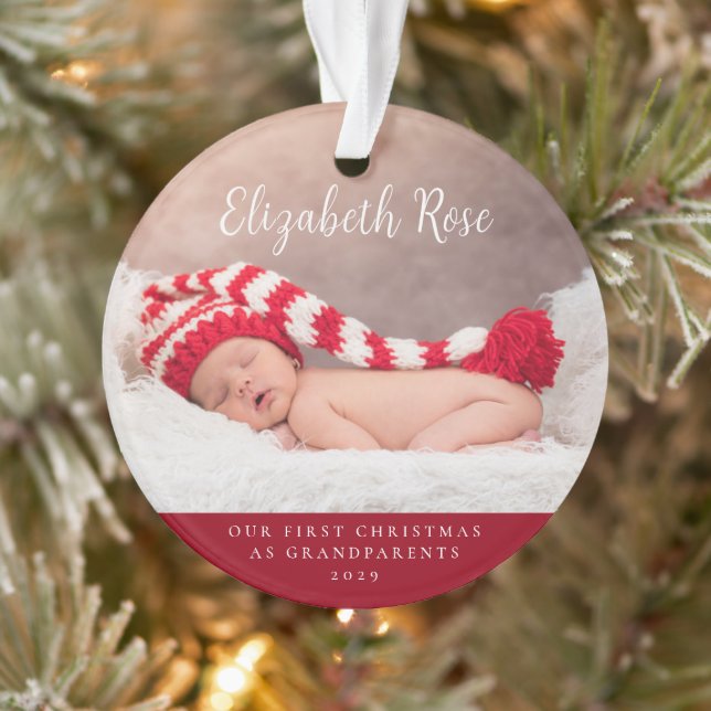First Christmas As Grandparents Baby Photo  Orname Ornament (Tree)