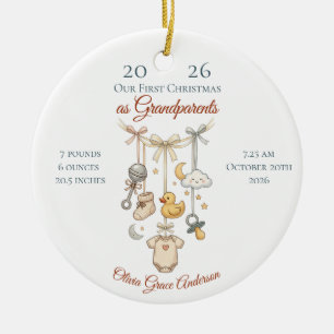First Christmas As Grandparents Baby Stats Photo Ceramic Tree Decoration