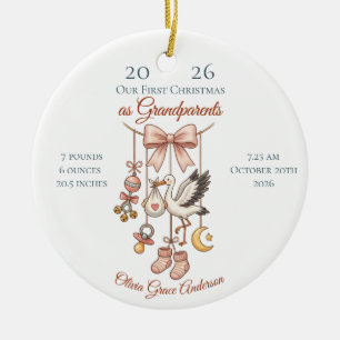 First Christmas As Grandparents Baby Stats Photo Ceramic Tree Decoration