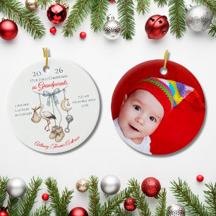 First Christmas As Grandparents Baby Stats Photo Ceramic Tree Decoration