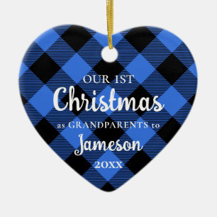 First Christmas as Grandparents Blue Heart Photo Ceramic Tree Decoration
