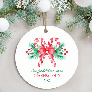 First Christmas as Grandparents Candy Canes Ceramic Tree Decoration