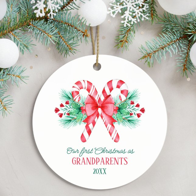 First Christmas as Grandparents Candy Canes Ceramic Tree Decoration (First Christmas as Grandparents Candy Canes Ceramic Ornament)