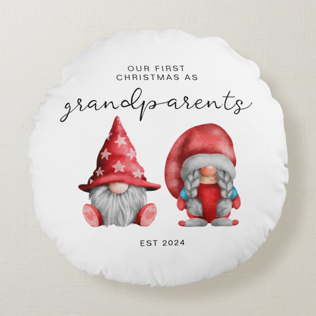 First Christmas as Grandparents Christmas family  Round Cushion (Front)