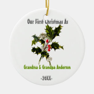 First Christmas As Grandparents Christmas Holly Ceramic Tree Decoration