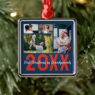 First Christmas as Grandparents Custom 4 Photo Metal Tree Decoration
