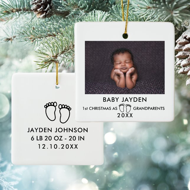 First Christmas As Grandparents Custom Photo Ceramic Ornament (Modern 1st Christmas As Grandparents Photo Ceramic Ornament
)
