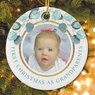 First Christmas As Grandparents Eucalyptus Photo Ceramic Tree Decoration