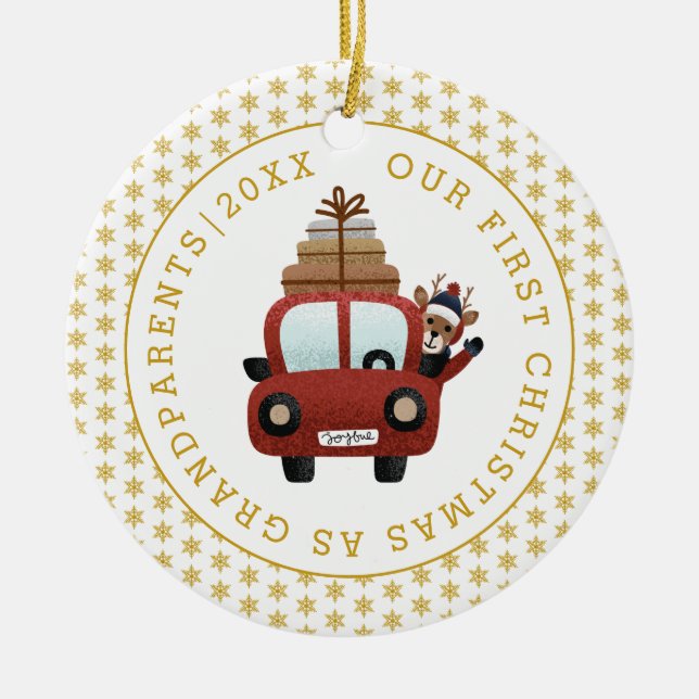 First Christmas as grandparents gold glitter photo Ceramic Tree Decoration (Front)