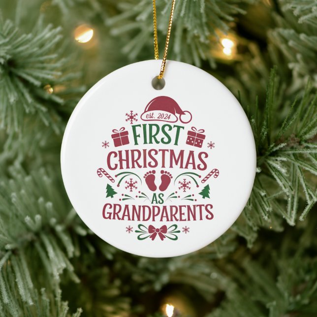 First Christmas as Grandparents, Grandma, Grandpa Ceramic Tree Decoration (Tree)