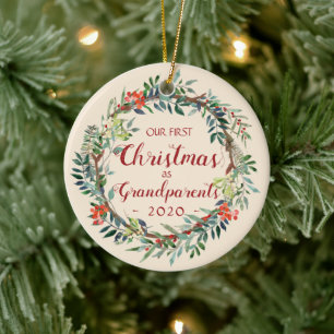 First Christmas as Grandparents Ivory Photo Ceramic Tree Decoration