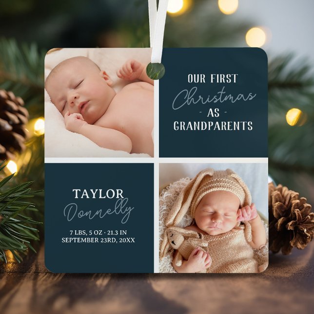 First Christmas as Grandparents Photo Blue Metal Tree Decoration (Creator Uploaded)