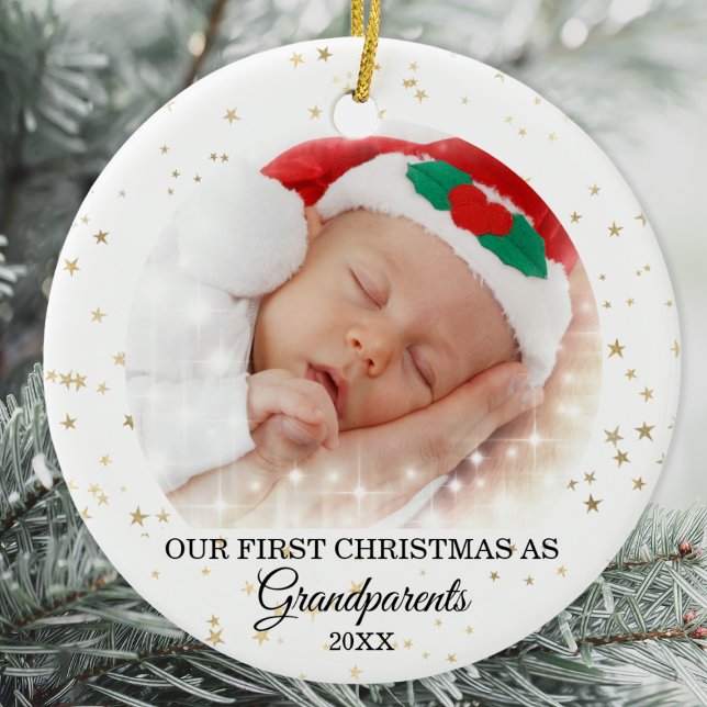 First Christmas As Grandparents Photo Ceramic Tree Decoration (Creator Uploaded)