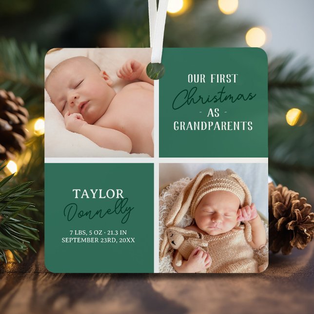 First Christmas as Grandparents Photo Green Metal Tree Decoration (Creator Uploaded)