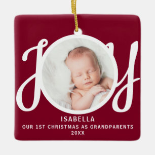 First Christmas As Grandparents Photo Joy Maroon Ceramic Ornament