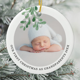 First Christmas As Grandparents Photo Watercolor Ceramic Tree Decoration