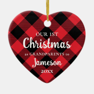 First Christmas as Grandparents Plaid Heart Ceramic Tree Decoration
