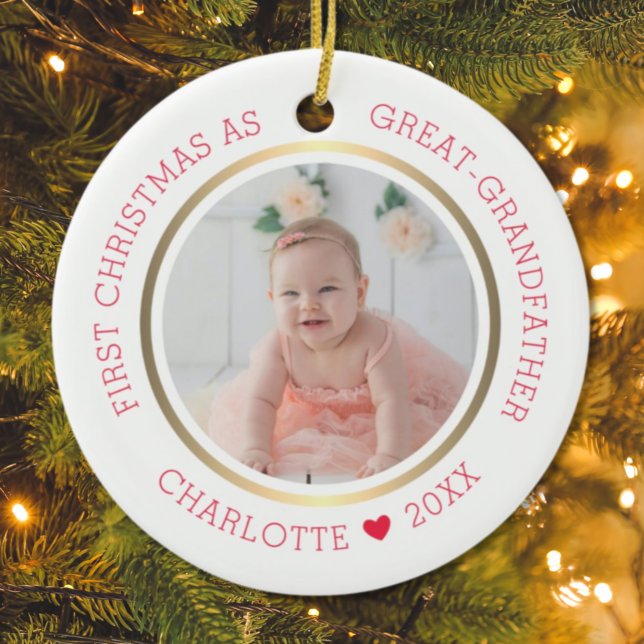 First Christmas As Great Grandfather Modern Photo Ceramic Tree Decoration (Creator Uploaded)