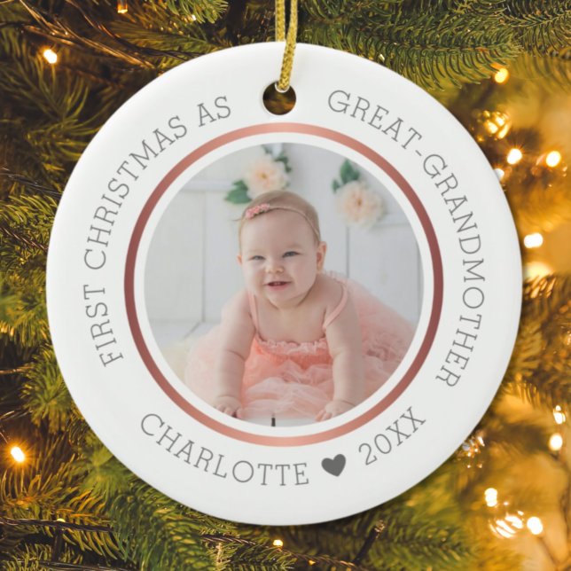 First Christmas As Great Grandmother Modern Photo Ceramic Tree Decoration (Creator Uploaded)