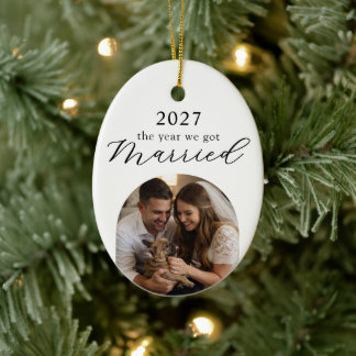 First Christmas as Husband & Wife Photo Milestone Ceramic Tree Decoration