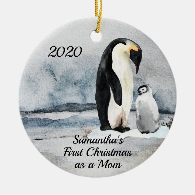 First Christmas as Mom Penguin and Baby Ceramic Tree Decoration (Front)