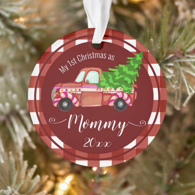 First Christmas as Mommy Red Truck Photo Ornament (Tree)