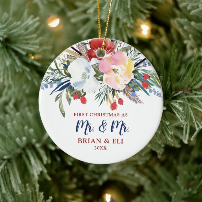 First Christmas as Mr and Mr Gay Personalised Ceramic Tree Decoration (Tree)
