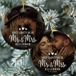 First Christmas As Mr And Mrs Couple Photo Ceramic Tree Decoration