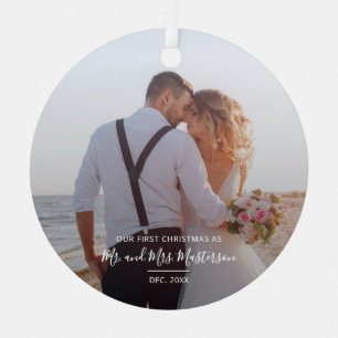 First Christmas as Mr and Mrs Couples Photo Metal Tree Decoration