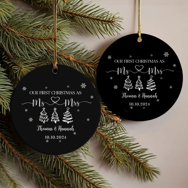 First Christmas as Mr and Mrs Modern Wedding Date Ornament (Creator Uploaded)