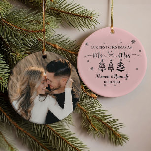 First Christmas as Mr and Mrs Modern Wedding Photo Ornament