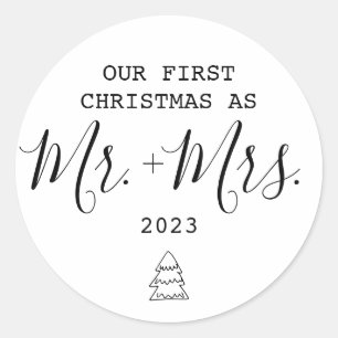 First Christmas As mr and mrs newly wed Classic Round Sticker