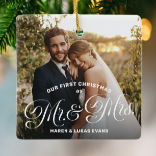 First Christmas as Mr and Mrs newlywed two photo Ceramic Ornament