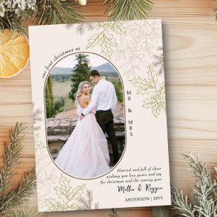 First Christmas as Mr and Mrs Oval Photo Holiday Card