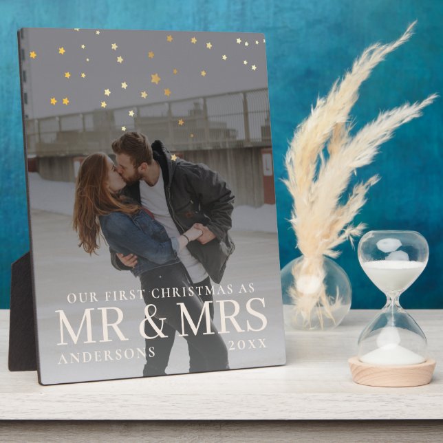 First Christmas as Mr and Mrs Romantic Couple Phot Plaque (Side)