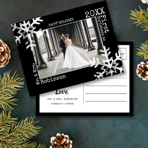 First Christmas as Mr and Mrs Snowflake Photo Holiday Postcard