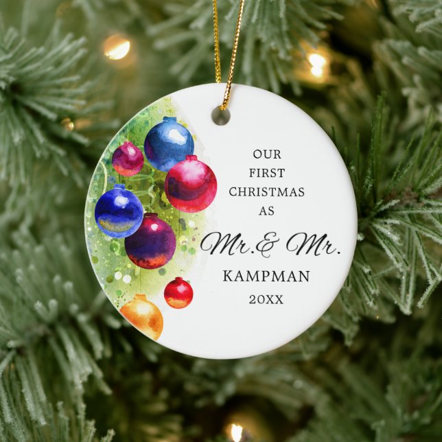 First Christmas As Mr & Mr Personalised Baubles Ceramic Tree Decoration (Tree)