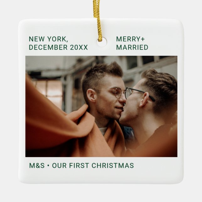 First Christmas as Mr & Mr Photo Keepsake Ceramic Ornament (Front)