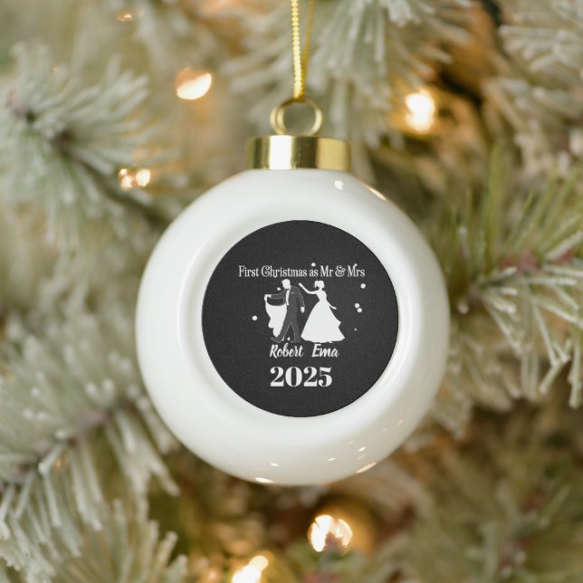 First Christmas As Mr & Mrs 2025 Personalised Ceramic Ball Christmas Ornament (Tree)