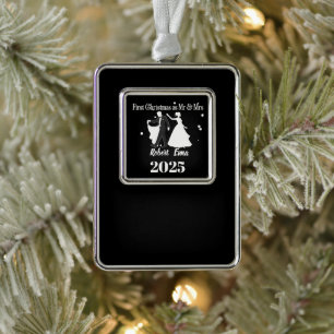 First Christmas As Mr & Mrs 2025 Personalized Silver Plated Framed Ornament
