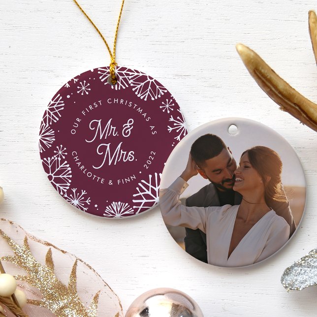 First Christmas As Mr. & Mrs. | Back Photo Ceramic Tree Decoration (Creator Uploaded)