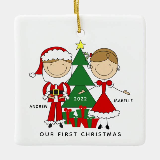 First Christmas as Mr & Mrs Ceramic Ball Christmas Ornament (Front)