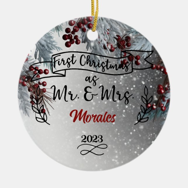 First Christmas as Mr & Mrs  Ceramic Tree Decoration (Front)